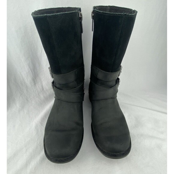 UGG Lorna Boots Womens 5.5 Black Leather Shearling Lined Waterproof - Picture 2 of 13